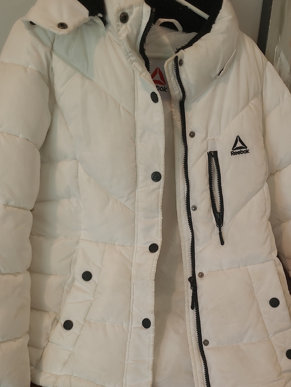 Reebok White Puffer Jacket with Black Trim